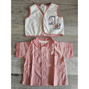 Lot of 2 Piece Vtg Baby Doll Clothes 0-3 Months Nautical Plaid Sailor 1990s